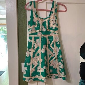 Anthropology Maeve Green Floral Lace-Trim Dress